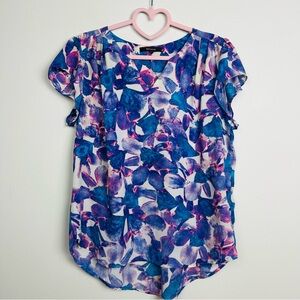 Belissimo Vibrant Floral Blouse in Blue and Purple Size Large